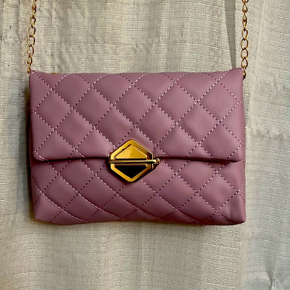 Othr Quilted Crossbody Bag in Mauve Pink with Gold Hardware